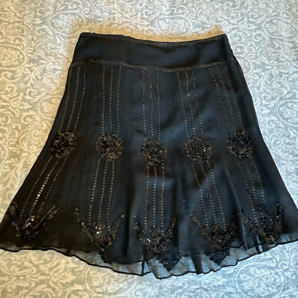 Nanette Lenore Elegant Black silk & Sequin Embroidered Skirt